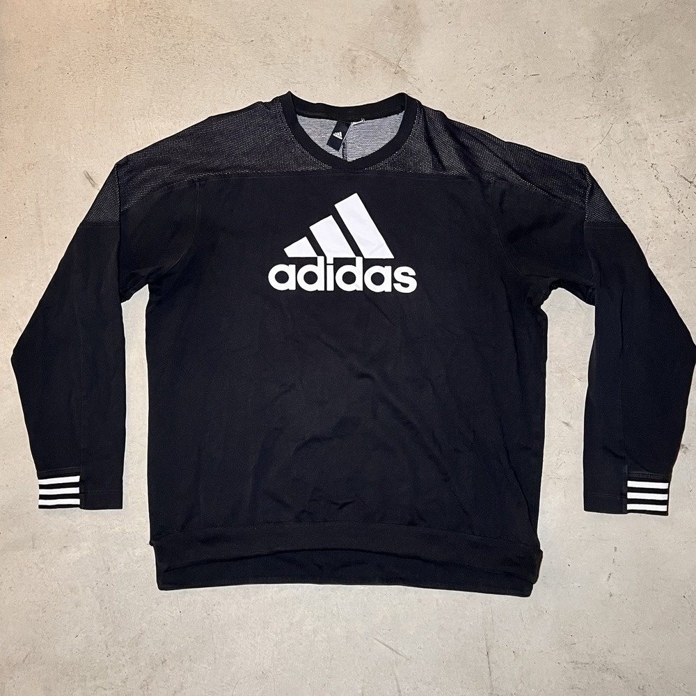 Adidas Sideline Crewneck Sweatshirt Mens Large Black Mesh Logo CV3214